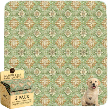 Washable Pee Pads for Dogs,Great Urine Absorbent Reusable Puppy Training Pads,Waterproof,Leak-Proof & Non-Slip Potty Pads for Whelping,Crate，Playpen，Bed.(Green Floral, 18" x24" )