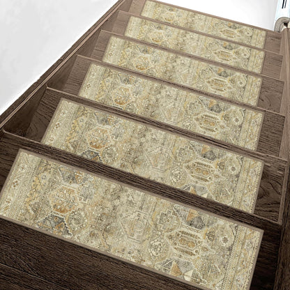 sarben Non Slip Stair Treads for Wooden Steps 15PCS - 8"x30" Indoor Safety Carpet, Edging Mats with TPE Adhesive Backing, Pet and Elderly Friendly Stair Rugs (Taupe) - Colors B