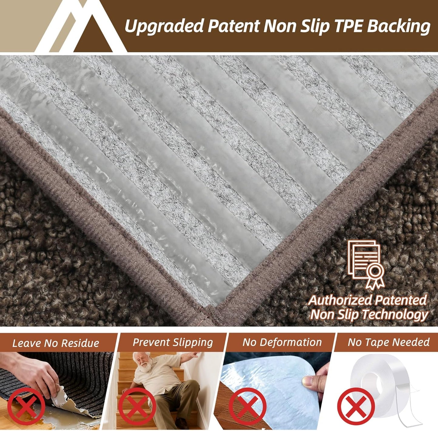 COSY HOMEER Edging Stair Treads Non-Slip Carpet Mat 28inX9in Indoor Stair Runners for Wooden Steps, Edging Stair Rugs for Kids and Dogs, 100% Polyester TPE Backing (7pc, Beige)