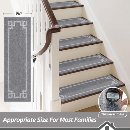BEQHAUSE Non Slip Stair Treads for Wooden Steps Indoor Washable Stair Runner 28inX9in Polyester Durable Stair Treads Carpet for Dogs,Kids and Elders 15pcs,Dark Grey