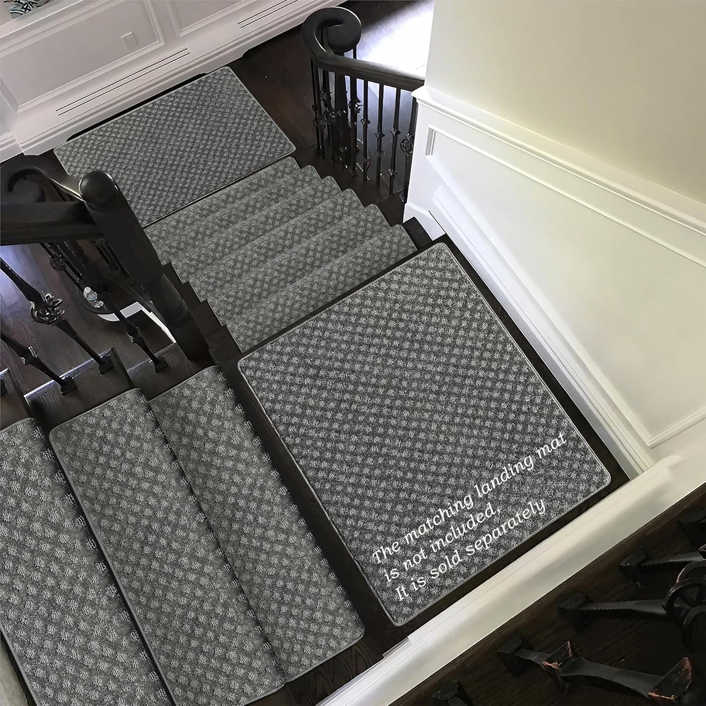 PURE ERA Bullnose Carpet Stair Treads Set Tape Free Non-Slip Indoor Stair Protectors Pet Friendly Rugs Covers Soft Skid Resistant Washable Reusable 9.5" x 30"(14 Pieces,Cream Gray)