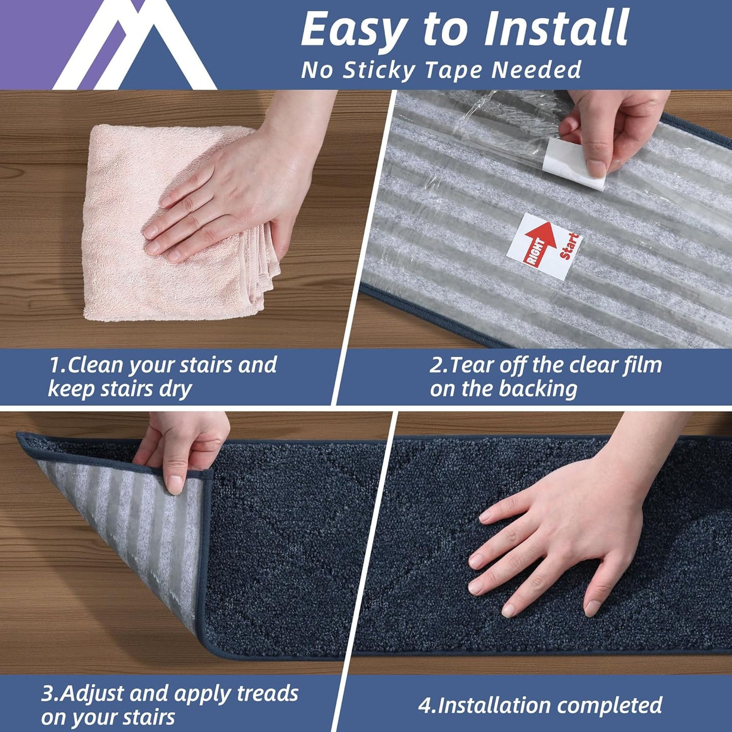 COSY HOMEER Edging Stair Treads Non-Slip Carpet Mat 28inX9in Indoor Stair Runners for Wooden Steps, Edging Stair Rugs for Kids and Dogs, 100% Polyester TPE Backing (7pc, Beige)