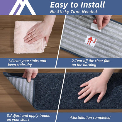 COSY HOMEER Edging Stair Treads Non-Slip Carpet Mat 28inX9in Indoor Stair Runners for Wooden Steps, Edging Stair Rugs for Kids and Dogs, 100% Polyester TPE Backing (7pc, Beige)