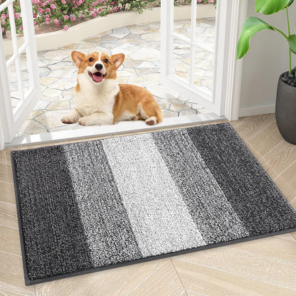 Smiry Dog Door Mat for Muddy Paws, Absorbs Moisture and Dirt, Low-Profile Entryway Mat with Non-Slip Backing, Entry Indoor Outdoor Doormat for Inside Floor (30x20 Inches, Grey, Striped)