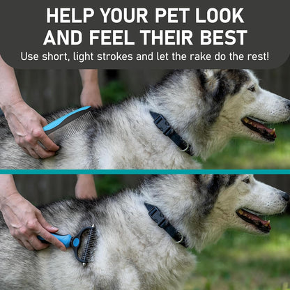 Maxpower Planet Hair Brush - Double Sided Shedding, Dematting Undercoat Rake for Dogs and Cats - Extra Wide Dog Grooming Brush, Reduce Shedding by 95%, Turquoise