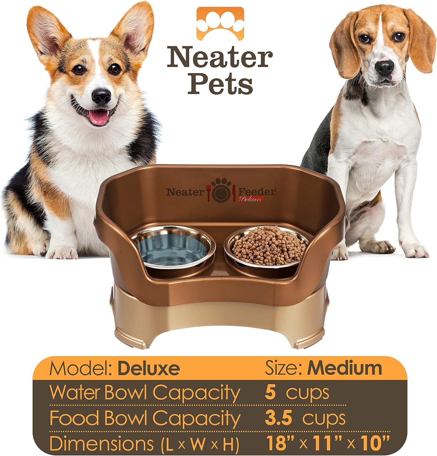 Neater Pet Brands Neater Feeder Deluxe Mess Proof Dog Bowls Elevated for Large Dogs Over 40 lbs, Made in USA, No Spill Raised Dog Food Bowl Stand Feeding Station, Food and Water Bowl Set, Black