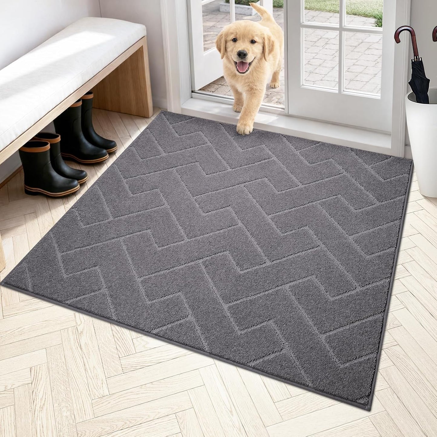 PURRUGS Dirt Trapping Door Mat 20" x 31.5", Non-Slip Machine Washable Entry Rug, Dog Doormat, Indoor Front Door Mat, Super Absorbent Entryway Rug for Muddy Shoes & Paws, Taupe