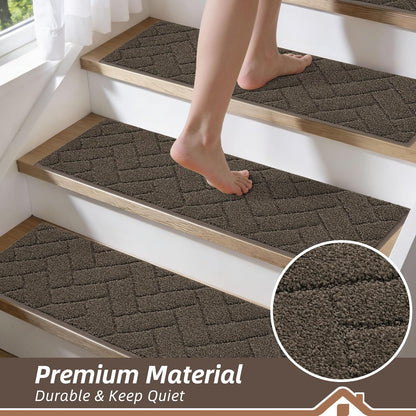 BEQHAUSE Stair Treads for Wooden Steps 28inX9in, Non Slip Carpet Stair Treads Indoor Stair Runners Machine Washable, Soft Stair Rugs Mat Surface Polyester TPE Backing, 4pcs, Charcoal