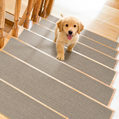 Art3d Stair Treads for Wooden Steps 15Pcs, 8" X 30" X 0.3" Non Slip Stair Runner Rugs with Reusable Adhesive for Elders Kids and Dogs, Washable Peel and Stick Stair Treads Carpet, Gray