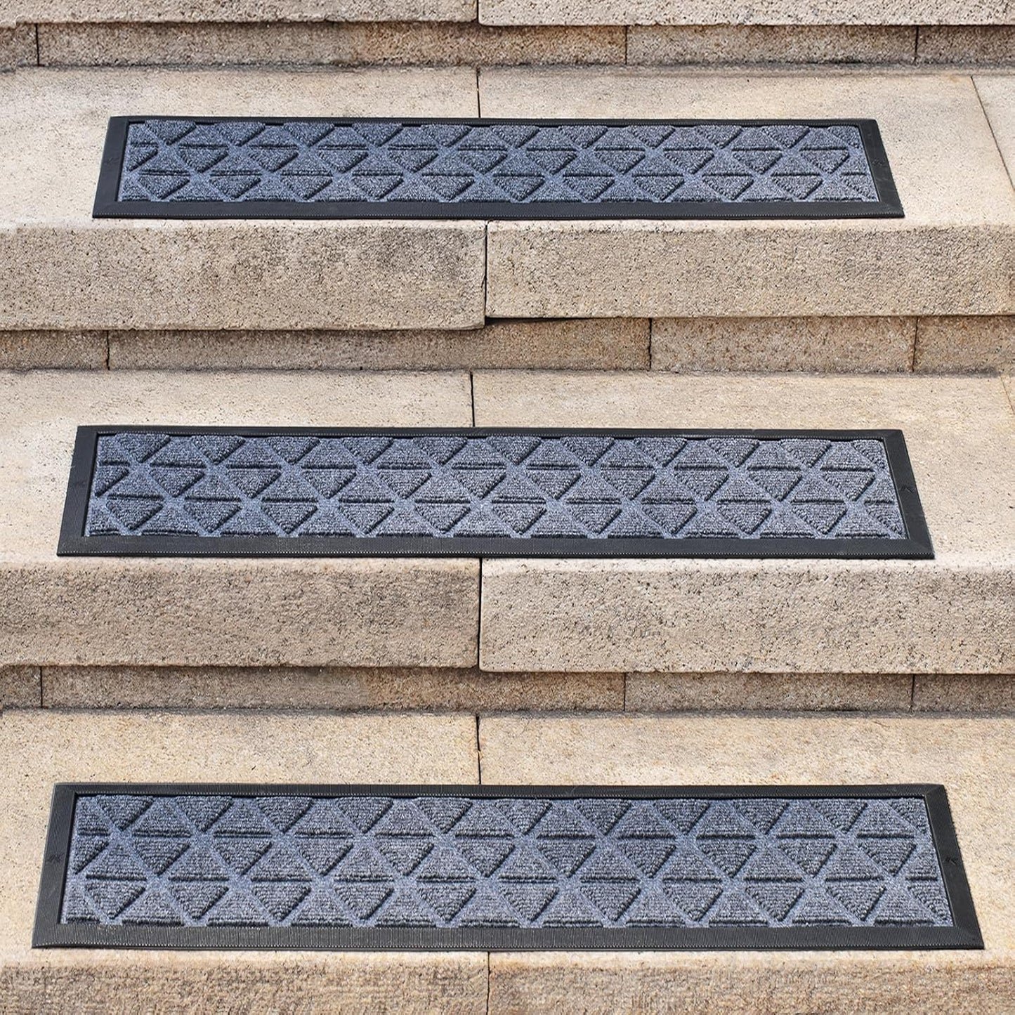 Rubber Stair Treads Non Slip Outdoor/Indoor 30" x 10" 6-Pack, Outdoor Stair Treads with Nosing for Garage, Patio, Wooden Marble Tile Metal Concrete Steps