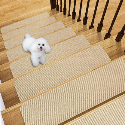 Fixmend Stair Treads Non Slip for Wooden Steps, 8" X 30" (15-Pack) Stair Runner Carpet Treads Indoor with Reusable Adhesive, Stairslide Carpets Rugs Safety Mats for Elders, Kids & Dogs, Dark Grey Leaf