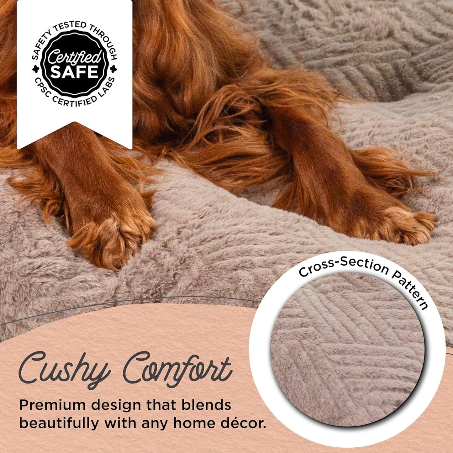 Best Friends by Sheri Comfy Crate Sleeper Mat – Plush Low-Pile Dog Bed, 42" x 28", XL & XXL Crates, Up to 100 lb Dogs, Machine Washable, Cross Section Pattern, Mushroom