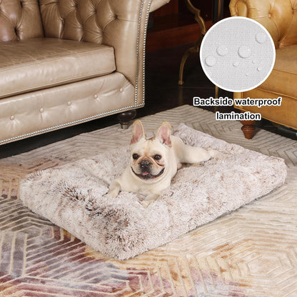 Bedfolks Waterproof Dog Crate Bed, Plush With Removable Washable Cover, Faux Fur Crate Pad for Medium Dogs, Fluffy Kennel 29"x21", Dark Grey