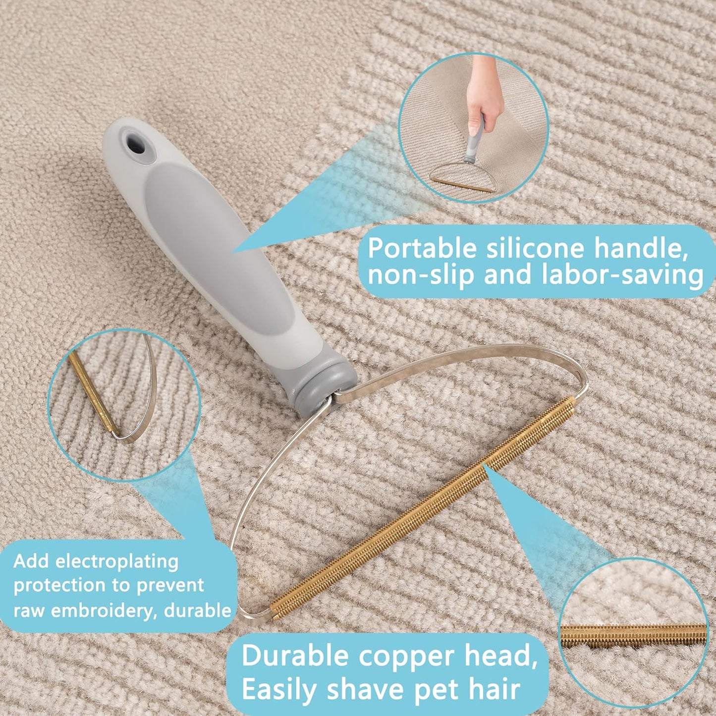 Reusable Lint Roller, Dog Cat Hair Remover, Dog Hair Carpet Rake Remove Everyday Furniture, Clothes, Car Upholstery Pet Hair, 2-Pack Combination Carpet Hair Removal Tool Gray