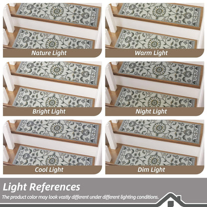 BEQHAUSE Stair Treads for Wooden Steps Non-Slip Machine Washable Carpet Stair Treads 8"X30" Soft Indoor Stair Runner for Kids Elders and Pets, 100% Polyester, TPE Backing, 15pcs, Brown/Grey