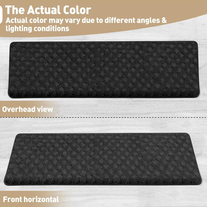 PURE ERA Bullnose Carpet Stair Treads Set Tape Free Non-Slip Indoor Stair Protectors Pet Friendly Rugs Covers Soft Skid Resistant Washable Reusable 9.5" x 30"(14 Pieces,Cream Gray)