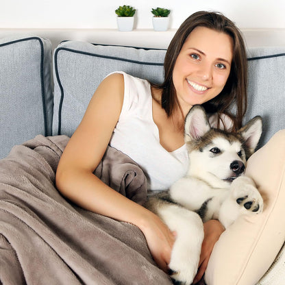 Waterproof Pet Blanket - 50x60-Inch Reversible Sherpa Fleece Throw Protects Couches, Cars, and Beds from Spills, Stains, and Fur by PETMAKER (Gray)
