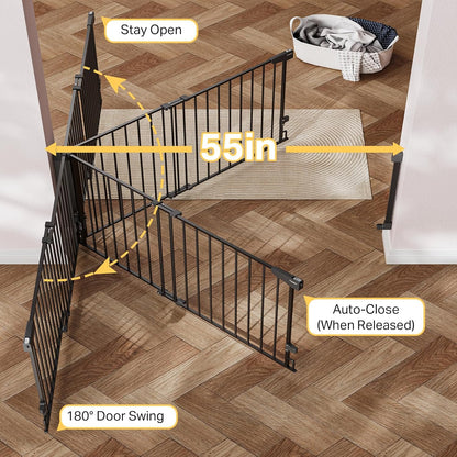 Cumbor 29.2–43" Baby Gate for Stairs, Hardware Mounted (Drill Required), Expandable No Bottom Bar Dog Gate, Auto Close Extra Wide Walk Thru, Pet & Toddler Proof Gate, Top & Bottom of Stairways(Black)