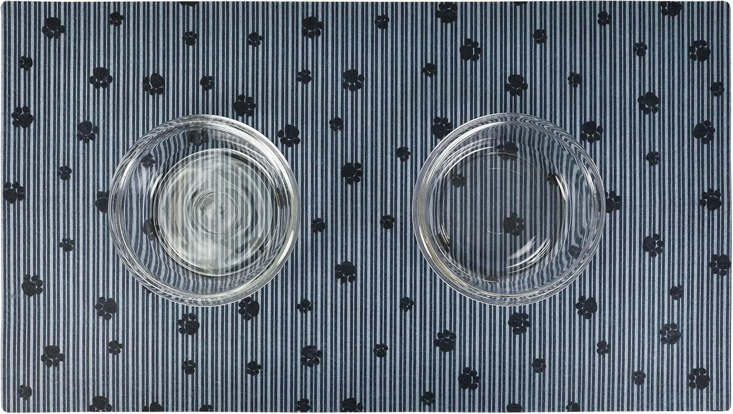 Drymate Pet Bowl Placemat, Dog & Cat Food Feeding Mat - Absorbent Fabric, Waterproof Backing, Slip-Resistant - Machine Washable/Durable (USA Made) (12” x 20”) (Indigo)