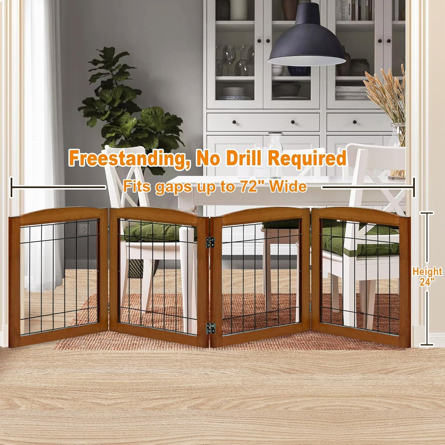 LZRS 2-Panel Freestanding Foldable Wood Dog Gate – Solid Wood & Steel Wire, Chew-Resistant Pet Barrier for Indoor Use, Ideal for Small to Medium Dogs, White