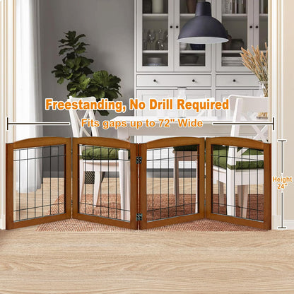 LZRS 2-Panel Freestanding Foldable Wood Dog Gate – Solid Wood & Steel Wire, Chew-Resistant Pet Barrier for Indoor Use, Ideal for Small to Medium Dogs, White