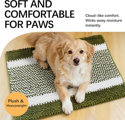 Dog Door Mat for Muddy Paws - Absorbent Quick-Dry Non-Slip Washable Chenille Pet Rug, Indoor Entryway Mat for Front Door & Crate (Brown, 24" L*16" W)