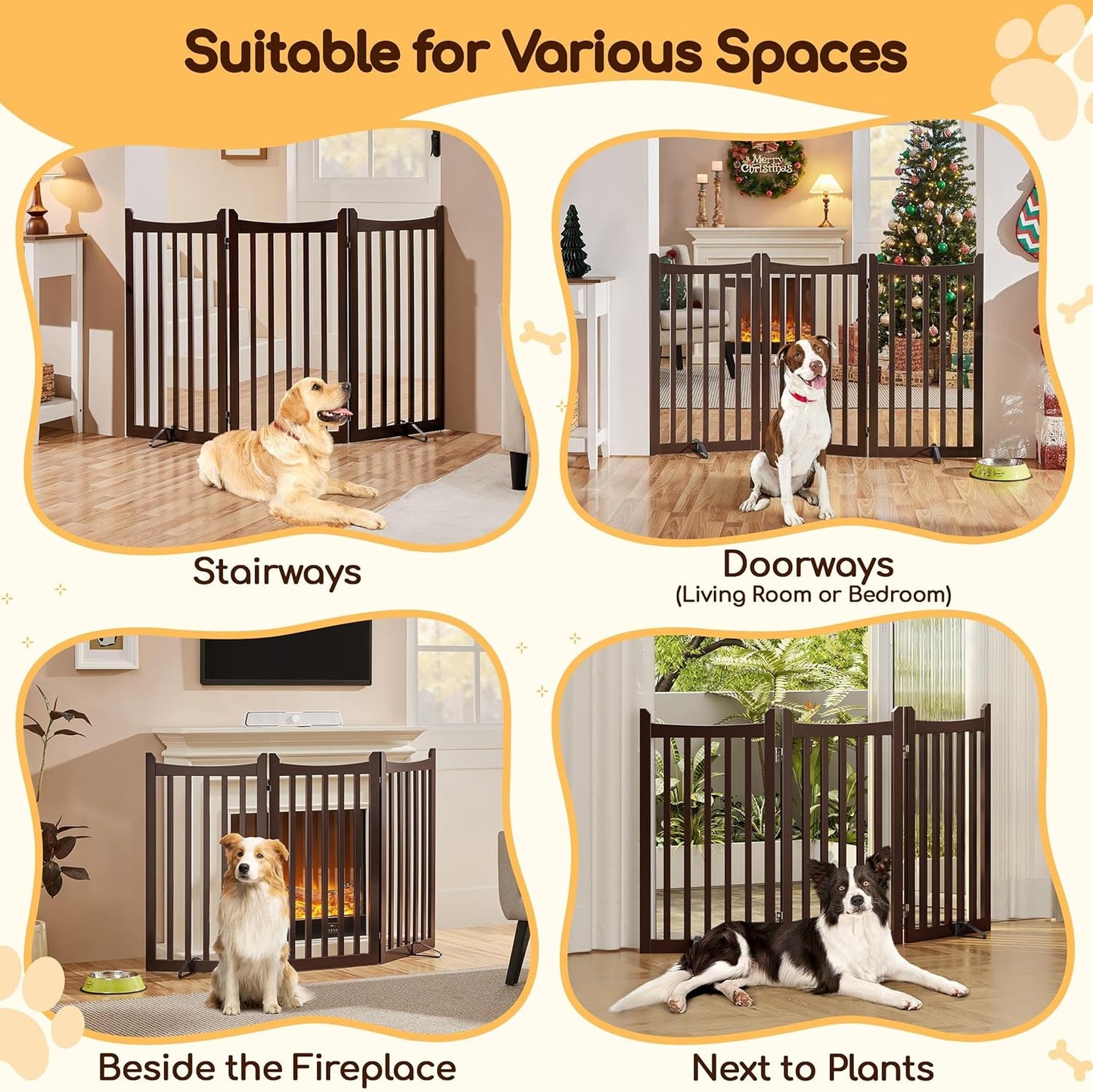 Yaheetech Freestanding Pet Gate 3-Panel Wooden Dog Fence with 2 Support Feet Folding Dog Gate for Indoor, Stairs, Doorways, Halls, Kitchen Wooden Pet Barrier White 36" H