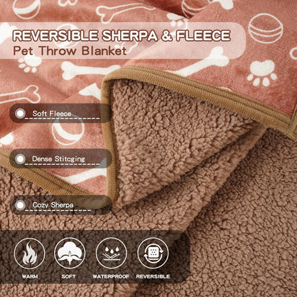 Waterproof Dog Blankets Pet Blanket 50"x60", Soft Fluffy Sofa Car Bed Protector, Reversible Sherpa Fleece Dog Blanket for Large Dogs (Dark Grey-Paws)