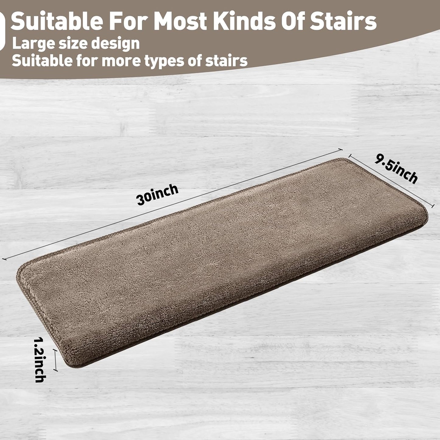 PURE ERA Carpet Stair Treads Ultra Plush 9.5" X 30"Soft Bullnose Indoor Stair Protectors Pet-Friendly Non-Slip Skid Resistant Tape Free Washable Reusable(14 Pieces, Cream Gray)