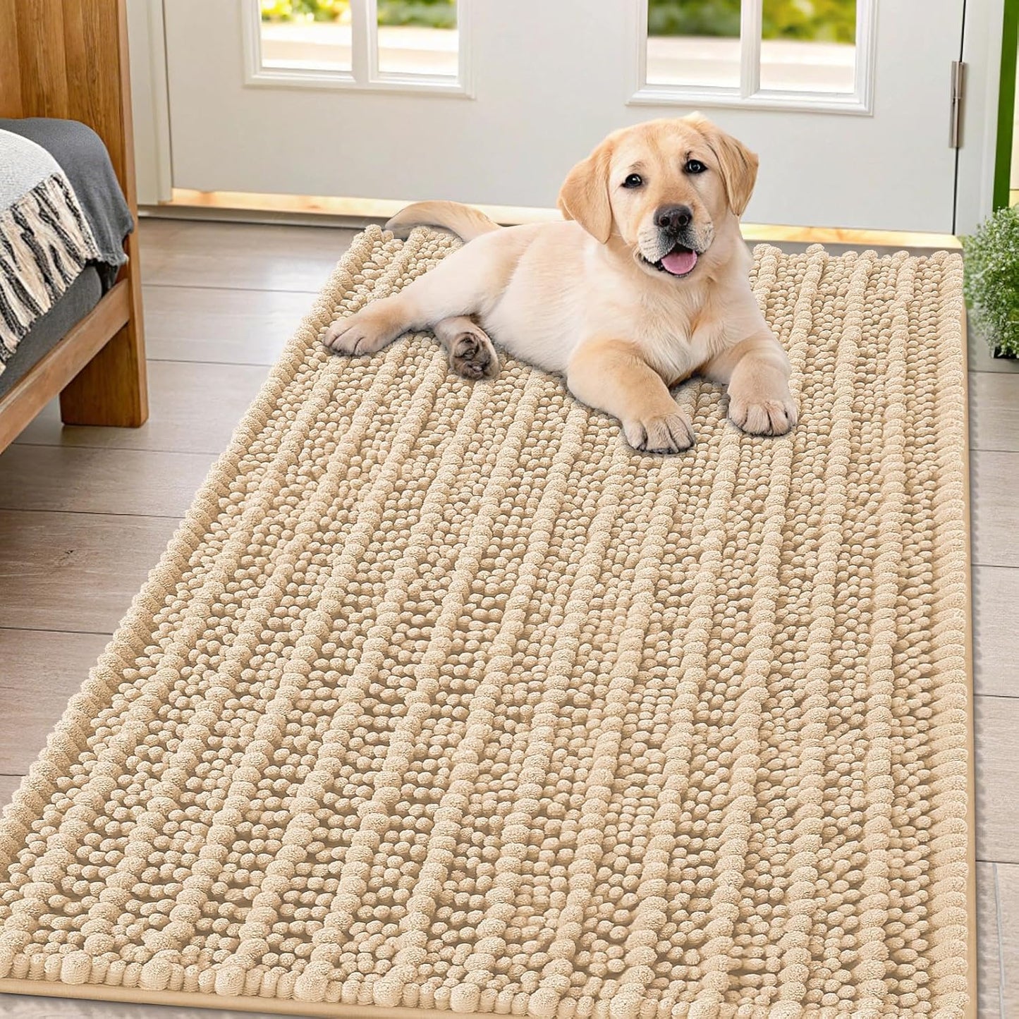 Smiry Dog Door Mat for Muddy Paws 30x20, Extra Soft Absorbent Chenille Doormat, Trap Moisture and Dirt, Non-Slip Machine Washable Front Door Mat for Indoor Entrance Inside Floor, Grey