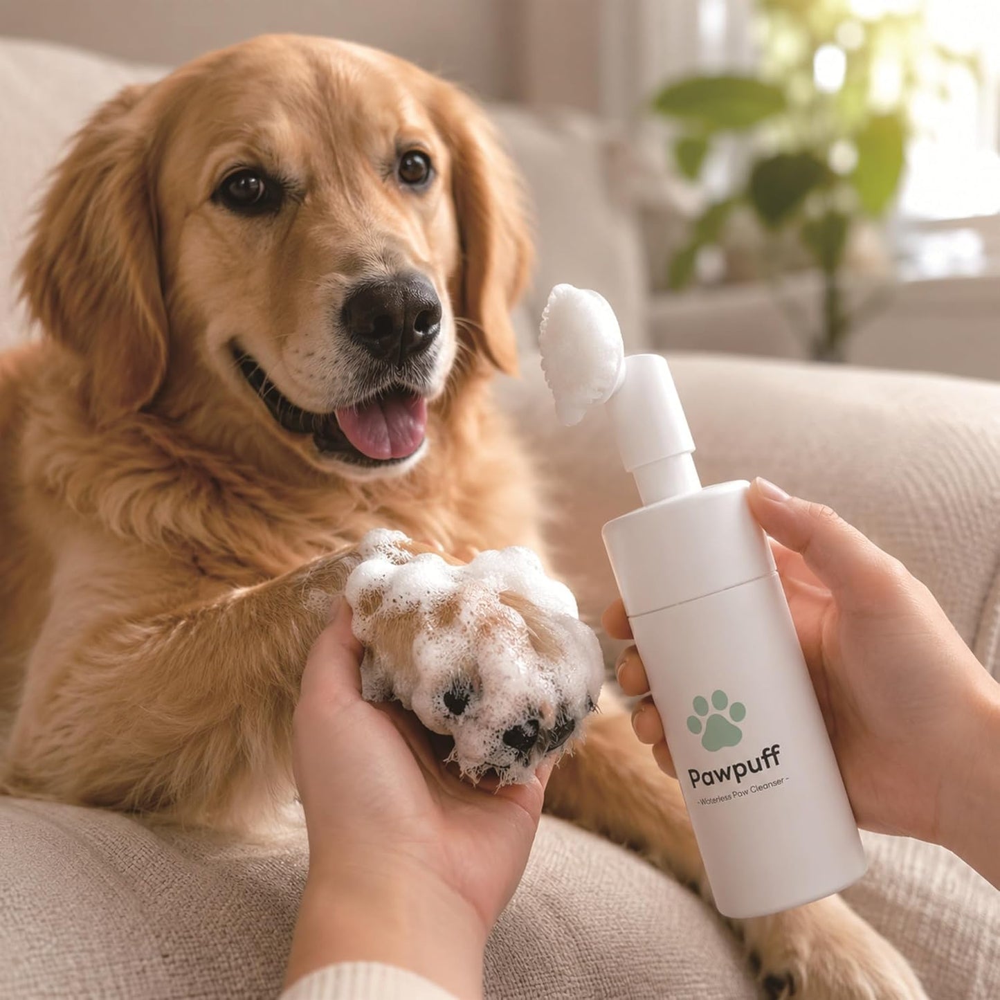 Dog Paw Cleaner Foam - Waterless Pet Foot Wash with Detachable Silicone Scrubber, 100% Plant-Based & Lick-Safe, No-Rinse Dog Paw Shampoo for Muddy Paws, Travel Size 100ml (Mint Green)