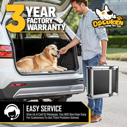 Foldable Dog Car Ramp for Large Dog (80-200 lbs), Extra L71” W17” Folding Pet Ramp with Heavy Duty Steel Hinges, Anti-Slip Outdoor Dog Ramps for Car SUV Truck Side Door (5 Folded)
