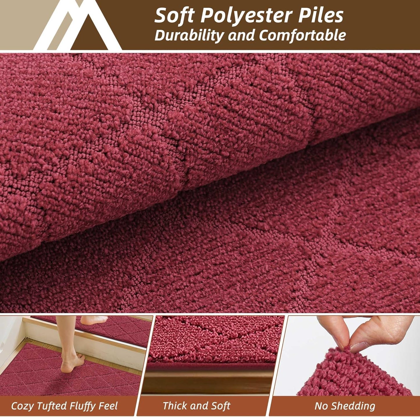 COSY HOMEER Edging Stair Treads Non-Slip Carpet Mat 28inX9in Indoor Stair Runners for Wooden Steps, Edging Stair Rugs for Kids and Dogs, 100% Polyester TPE Backing (7pc, Beige)