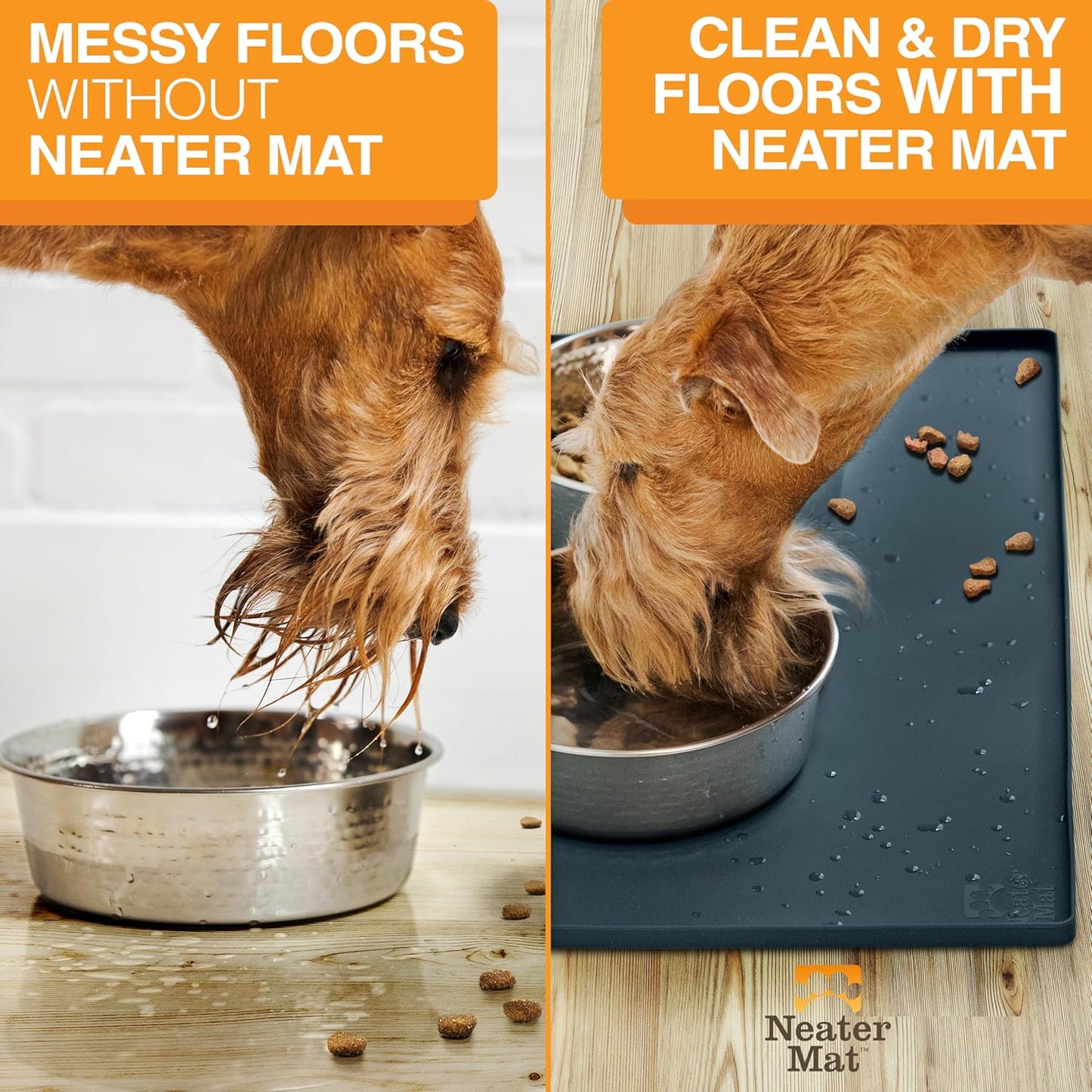 Neater Pet Brands Neater Mat Cat & Dog Food Mat, Waterproof & BPA-Free Silicone Placemat with Raised Edge for Under Food and Water Bowls, 19" x 12", Gunmetal Grey