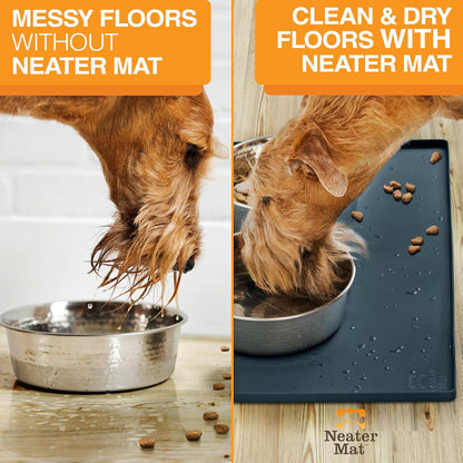 Neater Pet Brands Neater Mat Cat & Dog Food Mat, Waterproof & BPA-Free Silicone Placemat with Raised Edge for Under Food and Water Bowls, 19" x 12", Gunmetal Grey