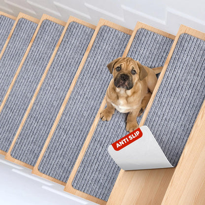MBIGM 8" X 30" (15 in Pack) Nonslip Carpet Stair Treads Non-Skid Safety Rug Slip Resistant Indoor Runner for Kids Elders & Pets with Reusable Adhesive - Brown - Non Slip Stair Treads Indoor