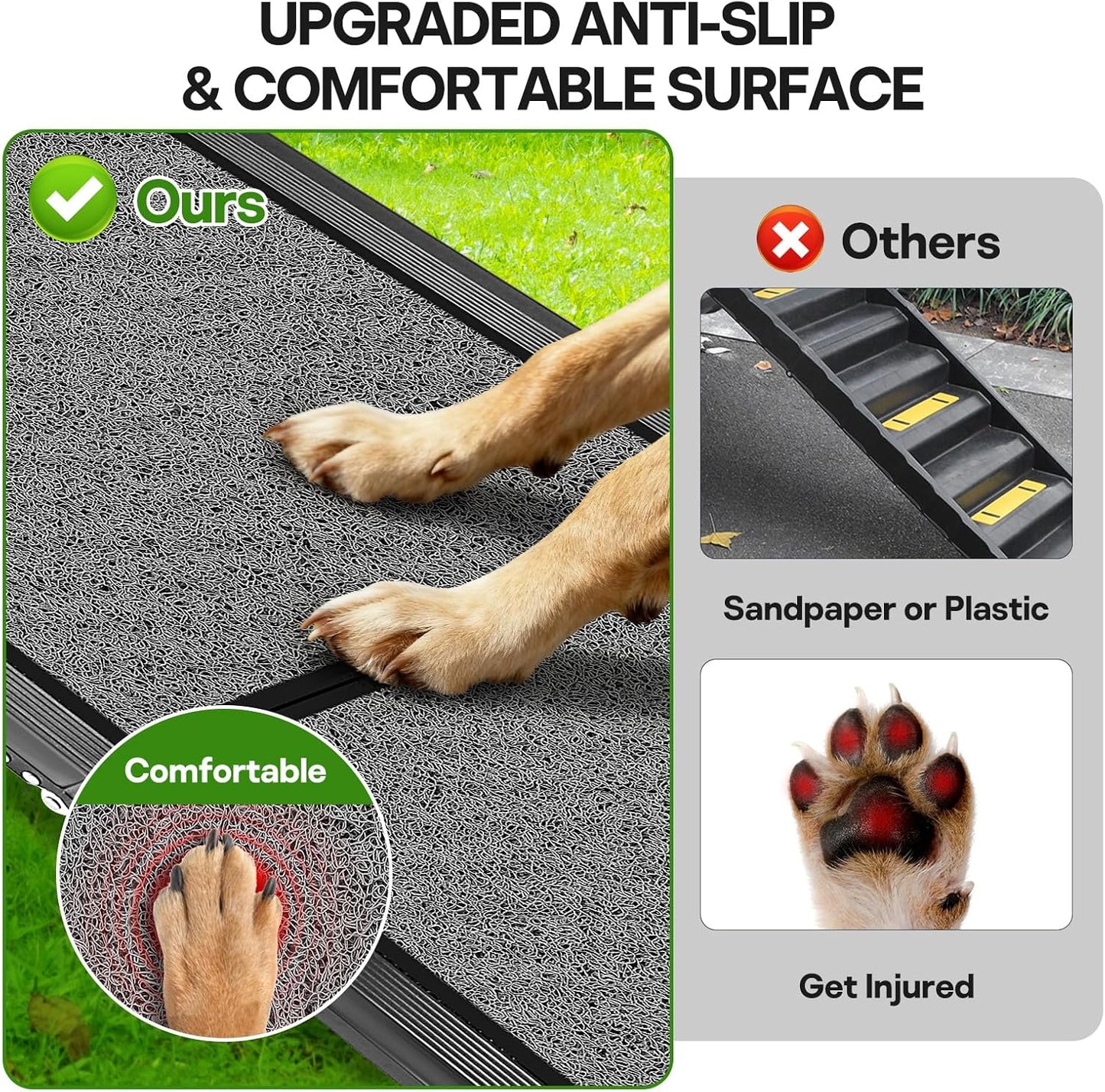 71''x 20'' Dog Ramp for Car, Pet Ramp for Large Dogs Up to 300LBS, Foldable Dog Car Ramp Stairs Steps with Waterproof & Non-Slip Rug Surface for Truck, SUV, Indoor & Outdoor(Wire Loop Fabric)