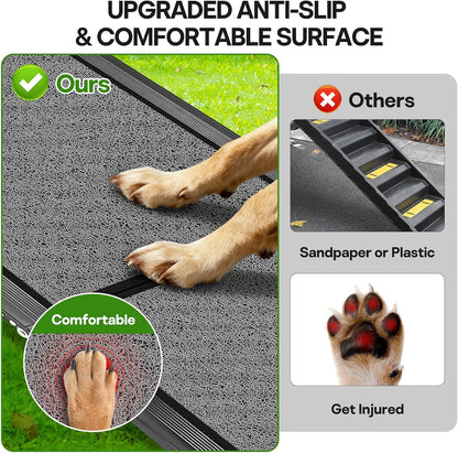 71''x 20'' Dog Ramp for Car, Pet Ramp for Large Dogs Up to 300LBS, Foldable Dog Car Ramp Stairs Steps with Waterproof & Non-Slip Rug Surface for Truck, SUV, Indoor & Outdoor(Wire Loop Fabric)