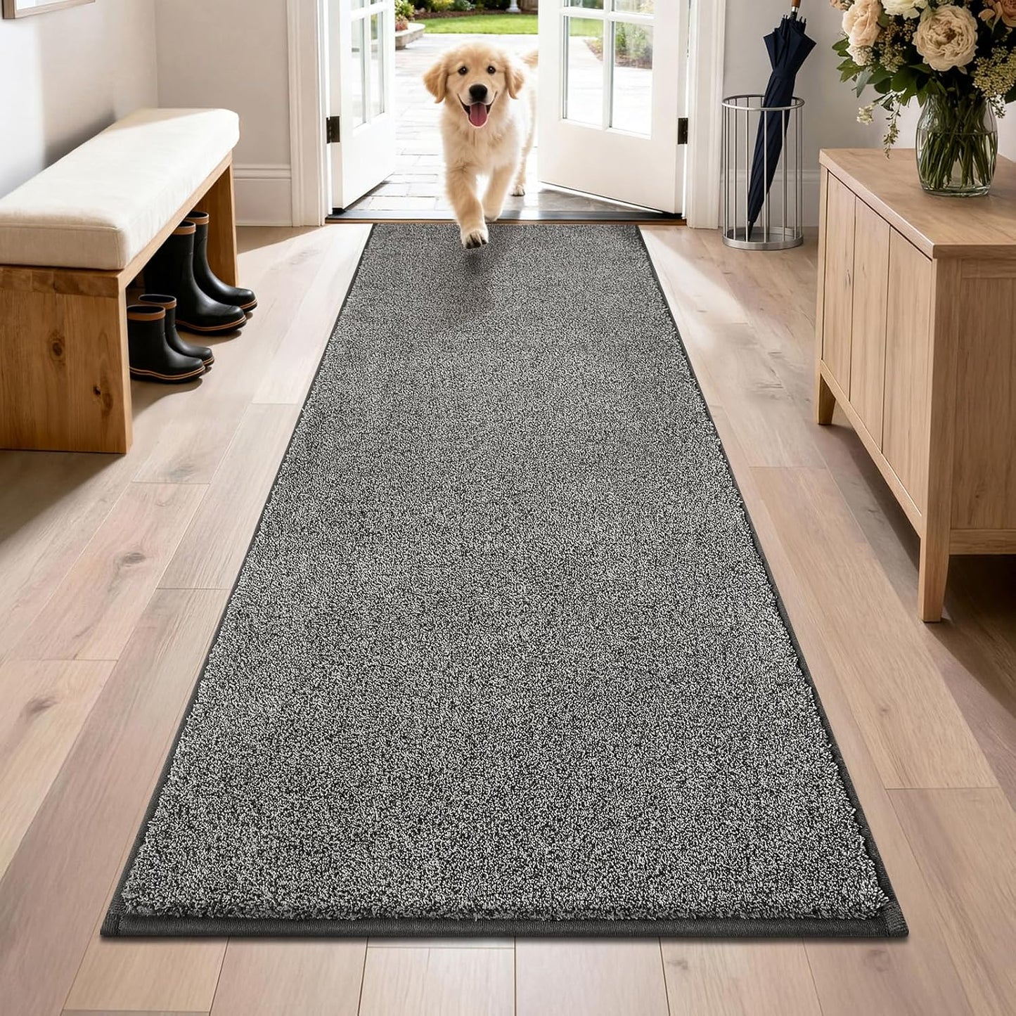 PURRUGS Dirt Trapping Door Mat 20" x 31.5", Non-Slip Machine Washable Entryway Rug, Dog Doormat, Indoor Front Door Mat, Super Absorbent Entry Rug for Muddy Shoes & Paws, Bluish Grey-Black