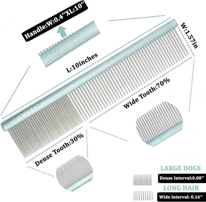 Metal Dog Grooming Comb for Shedding Tangles,Knots,Mats.Dog Combs With Long Wide Tooth for Long Thick Curly Hair Metal Pet Comb for Poodles and Goldendoodles Dematting.7.5INCHES.(Blue)