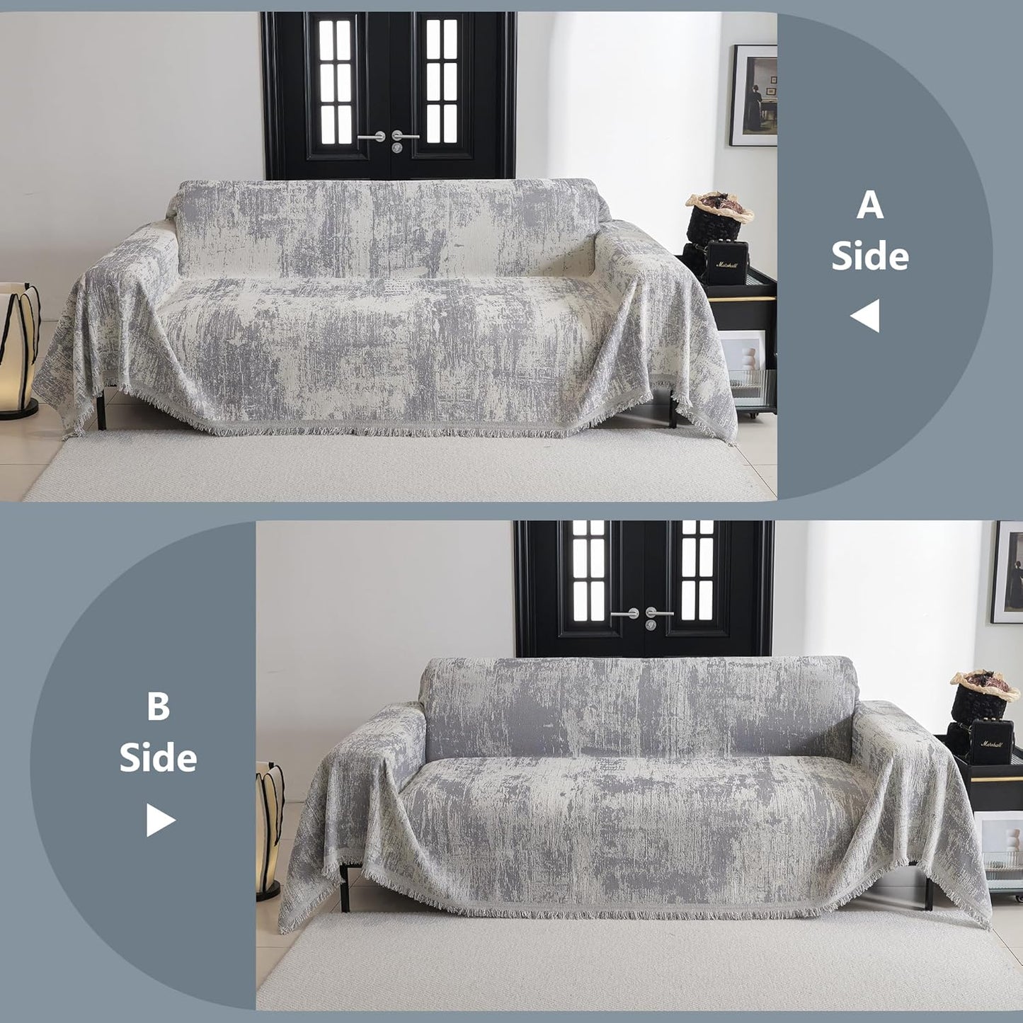 MYSKY HOME Couch Cover for Dogs, Washable Couch Covers, Non Slip Sofa Cover, Couch Cover 2 Cushion Sofa Dogs Furniture Protector with Tassels, Chenille Sofa Slipcover for Pets, 71"x118", Dark Grey