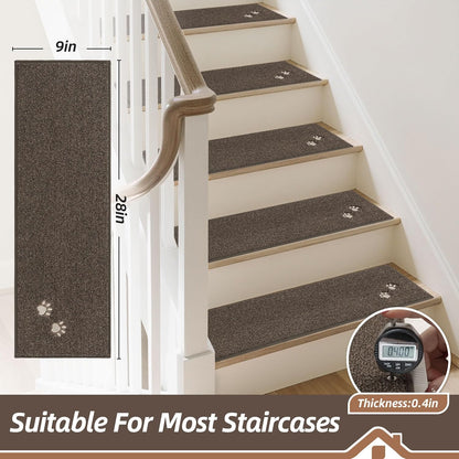BEQHAUSE Stair Treads for Wooden Steps 28inX9in, Non Slip Carpet Stair Treads Indoor Stair Runners Machine Washable, Soft Stair Rugs Mat Surface Polyester TPE Backing, 4pcs, Charcoal