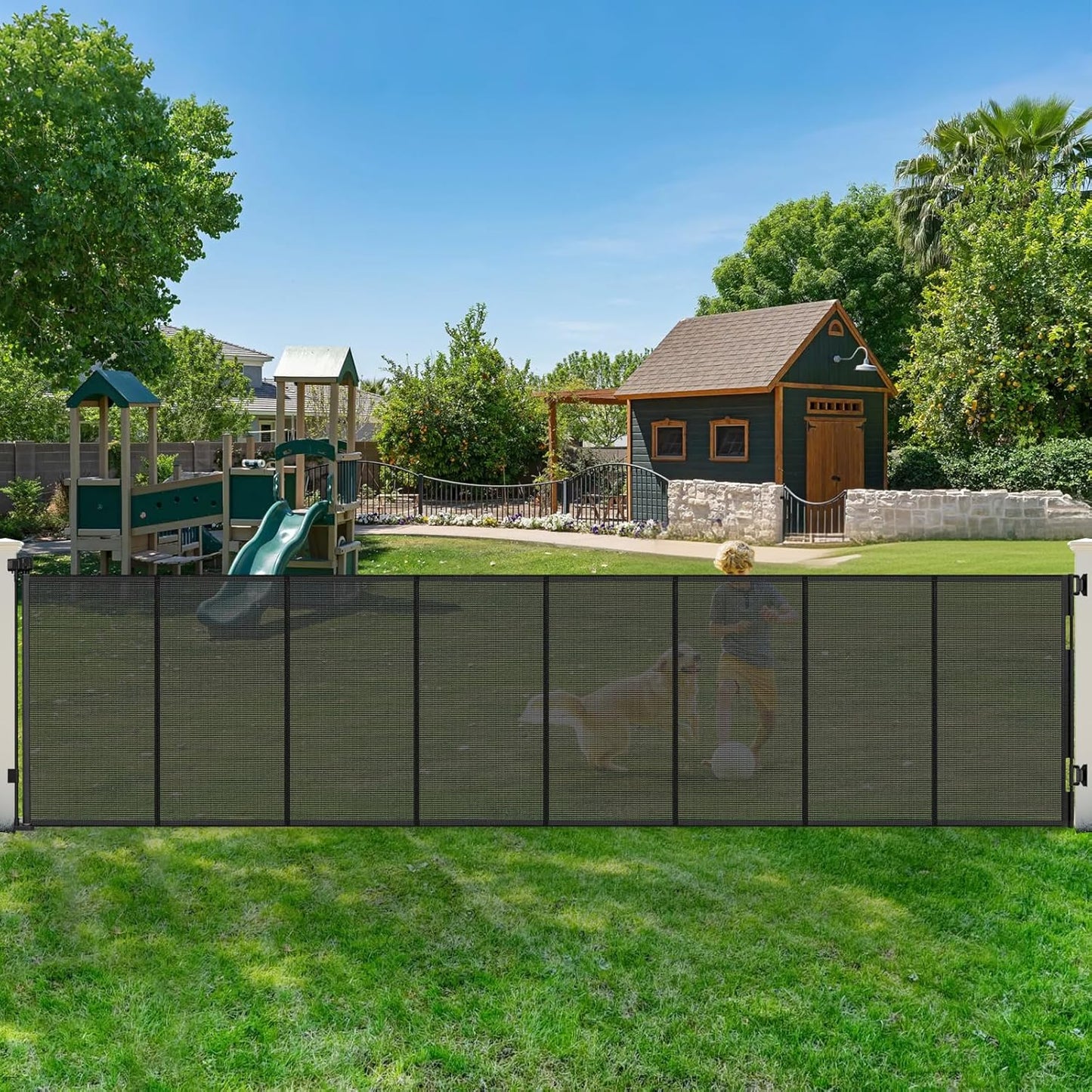 250" Reinforced Extra Wide Baby Gate Retractable Dog Gate, 21ft Extra Long Baby Gate Retractable Gates for Dogs, 48" Extra Tall Pet Gate Retractable Fence Outdoor Gate for Deck/Garage/Patio, Black