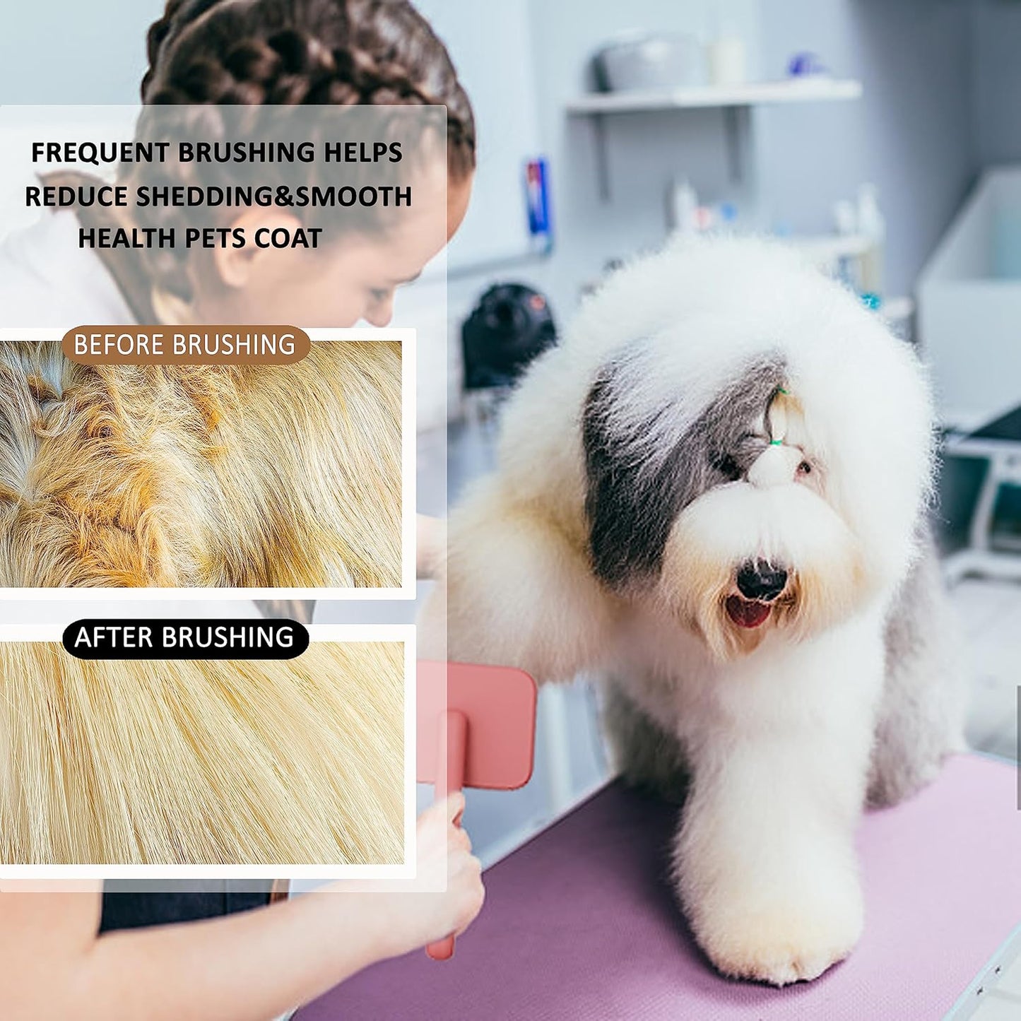 Dog Slicker Brushes for Poodles,Doodles,Goldendoodles,Bernedoodle.Dog Brushes for Thick Long Curly Fur Deshedding,Fluff,Grooming.Remove Loose Fur Quick Easy.Long Pin Slicker Brush.Wooden(Large)