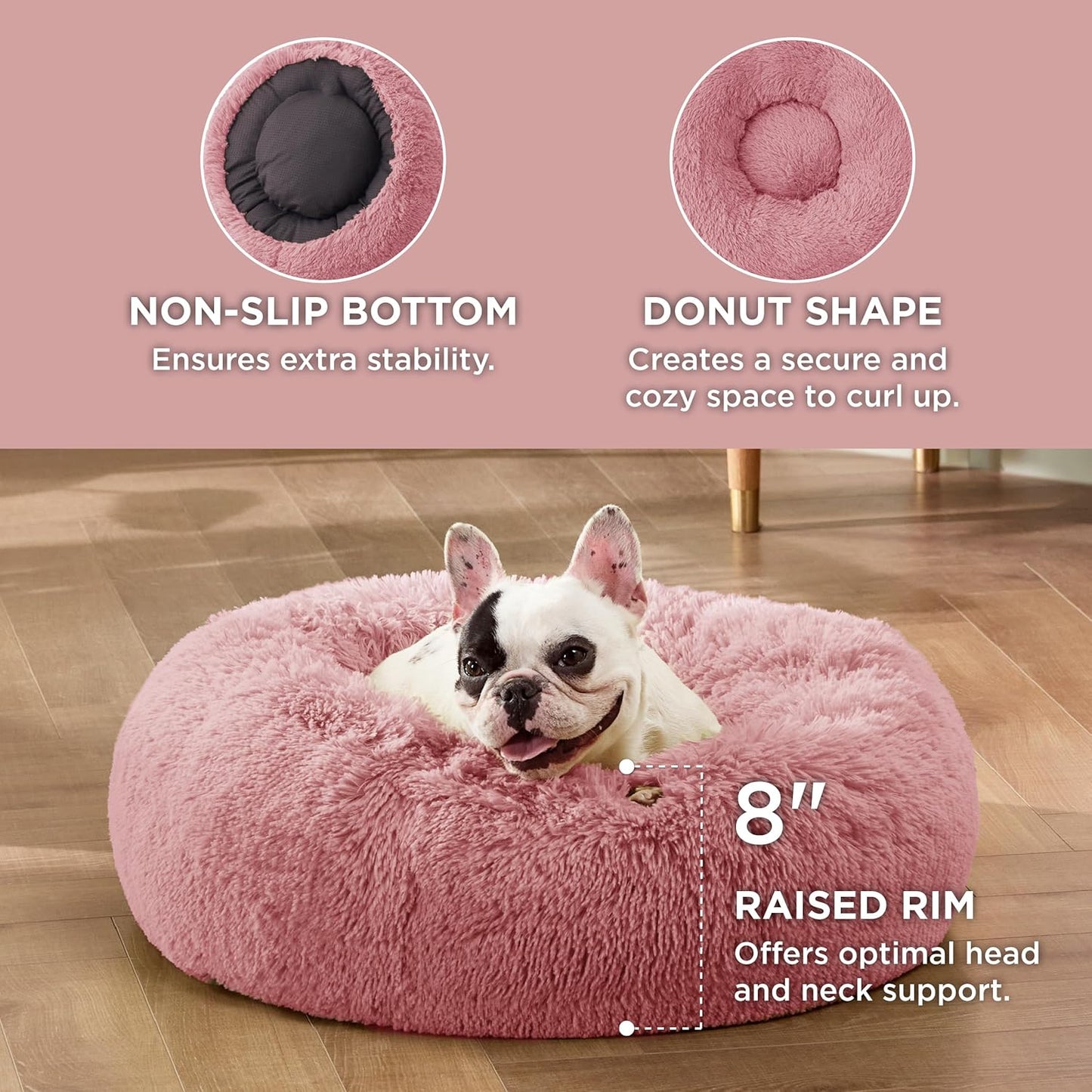 Bedsure Calming Dog Bed Medium Size Dog - Donut Washable Medium Pet Bed, 30 inches Anti-Slip Round Fluffy Plush Faux Fur Cat Bed, Fits up to 45 lbs Pets, Camel