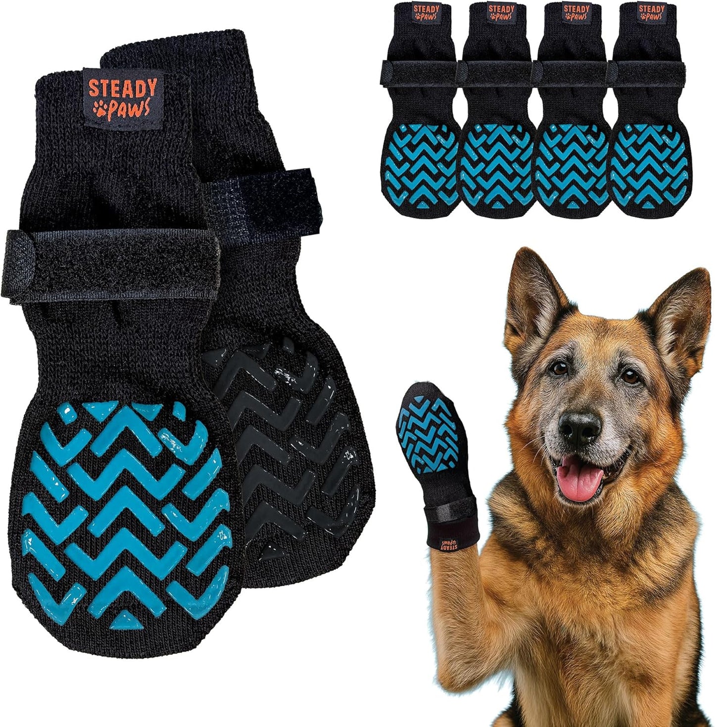 Anti-Slip Socks for Dogs - Breathable & Washable Non Slip Grippy Socks, Rubberized Paw & Adjustable Strap, Secure Fit to Prevent Slipping, Paw Protection for Senior Dogs, 4 Pack (Size XL)