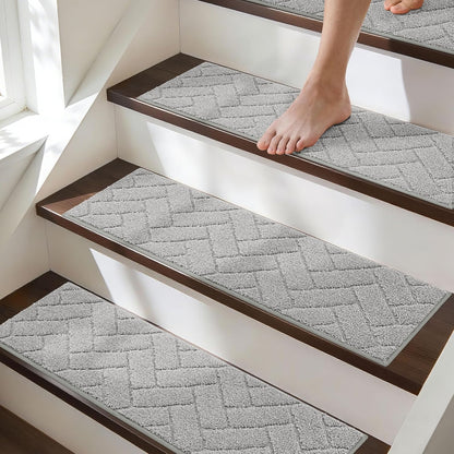 BEQHAUSE Stair Treads for Wooden Steps 28inX9in, Non Slip Carpet Stair Treads Indoor Stair Runners Machine Washable, Soft Stair Rugs Mat Surface Polyester TPE Backing, 4pcs, Charcoal