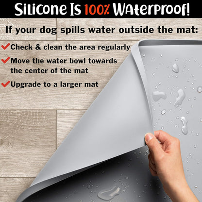 DogBuddy Dog Food Mat – Waterproof Dog Bowl Mat for Food and Water, Silicone Pet Feeding Mats for Floors, Non-Slip Placemat with High Edges for Dogs Bowls, Puppy Essentials (L: 24" x 16", Shadow)