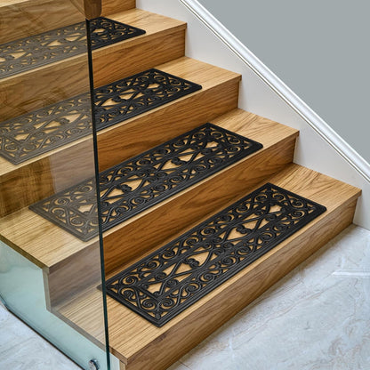 Ottomanson Outdoor Rubber Stair Treads – Ribbed Heavy-Duty Non-Slip Stair Mats – Best Grip on Concrete, Brick & Textured Step – Fastening Recommended for Wooden & RV Steps, Pack of 5