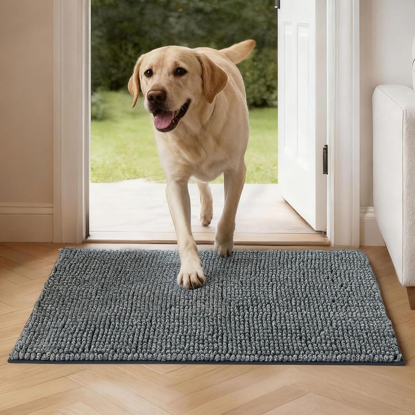 Bedsure Dog Door Mat for Muddy Paws, High-Low Absorbent Chenille Indoor Entrance Mud Dirt Trapper Soak-Stopper, Machine Washable Non-Slip Entryway Rug for Pets, 30"x19" Grey